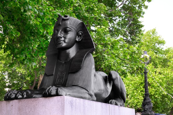 One of the two 19th-century bronze sphinxes sited next to Cleopatra's Needle, London's oldest monument. (Peter Dazeley/Getty Images)