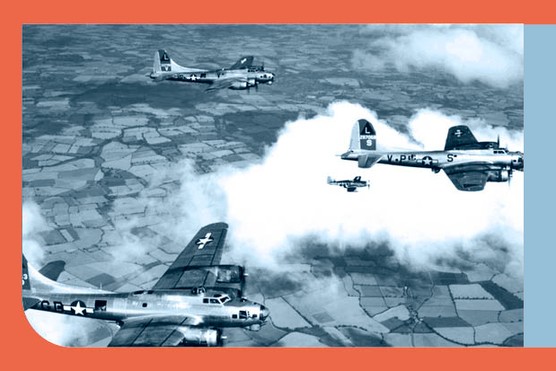 American Flying Fortress bombers and a Mustang fighter practise formation flying over England, training for rain that would help break Nazi resistance. (Photo by PhotoQuest/Getty Images)